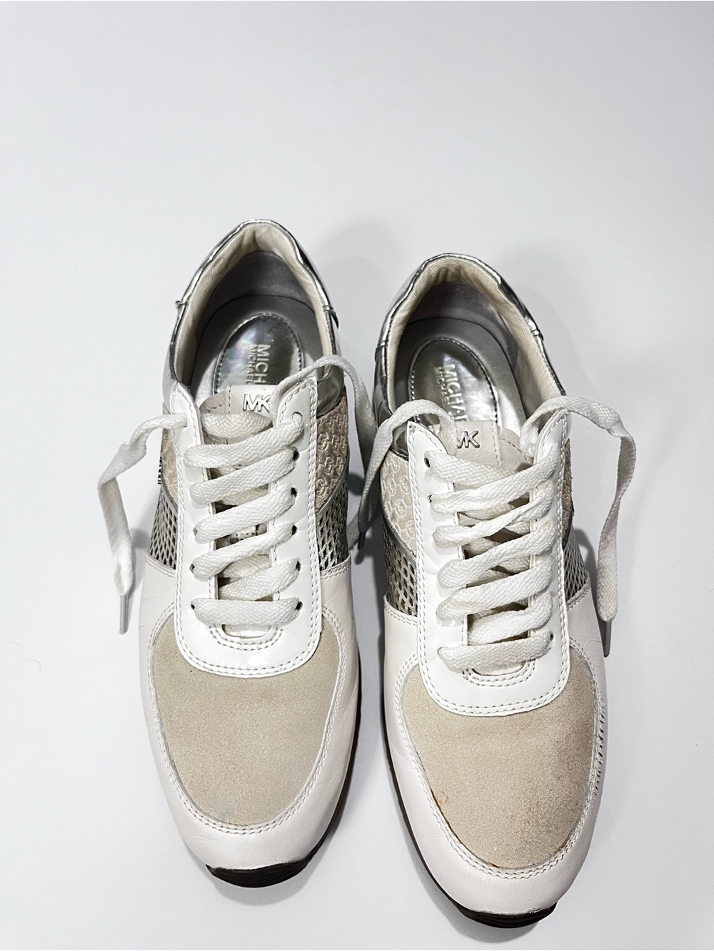 Michael Kors White & Beige Mesh Accent Sneakers